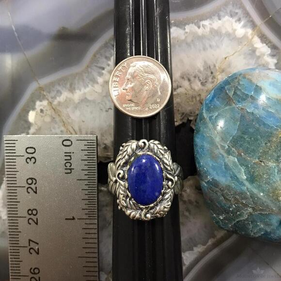 Carolyn Pollack Sterling Silver Oval Lapis Decorated Ring For Women - Picture 9 of 10